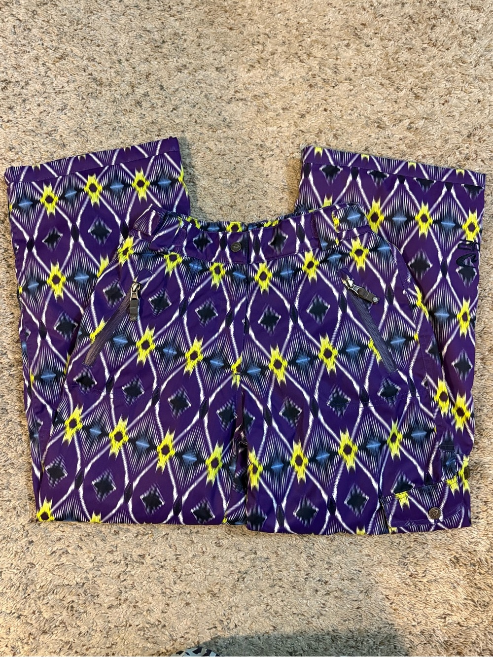 Girls Purple Geometric Print Snow Pants Size 12 EUC